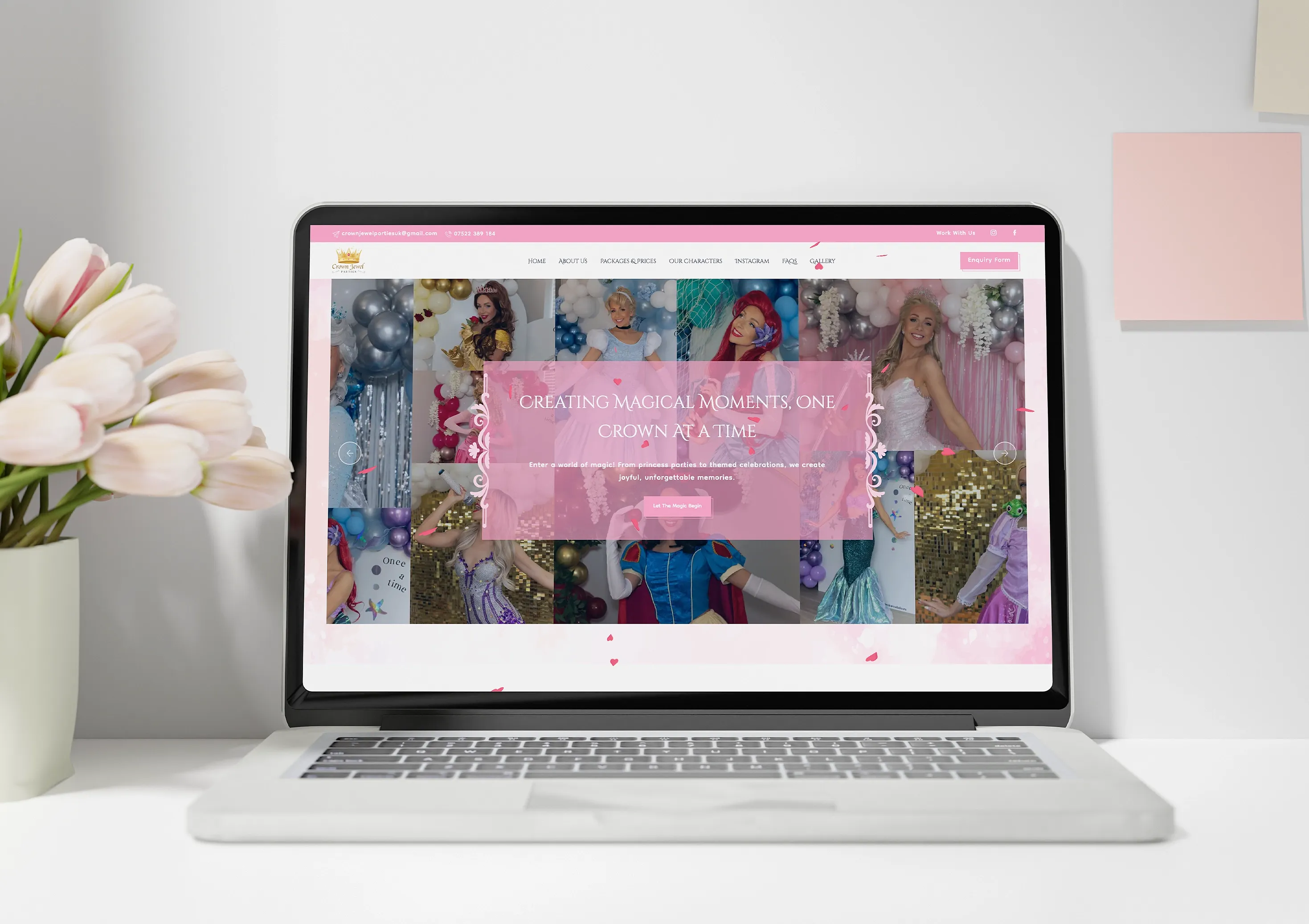 Screenshot of the Crown Jewel Parties booking website built by Flitzen